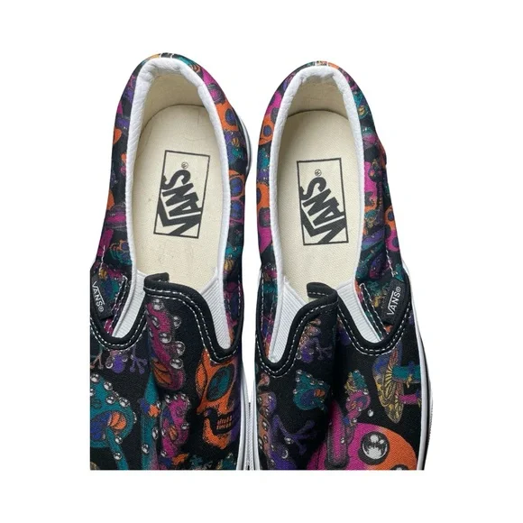 Vans Classic Slip On Trippy Skulls Drip Black Size 6 Women's Punk Goth Grunge - Picture 4 of 8